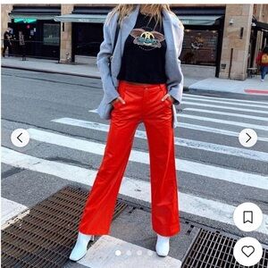 Princess Polly Red Wide Leg Faux Leather Pants